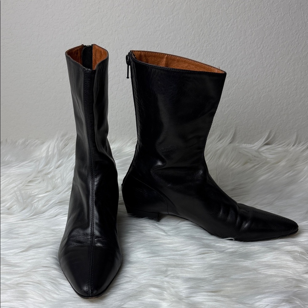 J. Crew Made in Italy Black Leather Heeled Boots